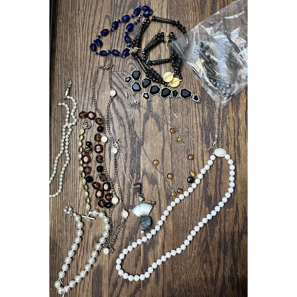 Mixed Lot Broken Jewelry Necklaces Bracelet Pendants Silver Blue Gold